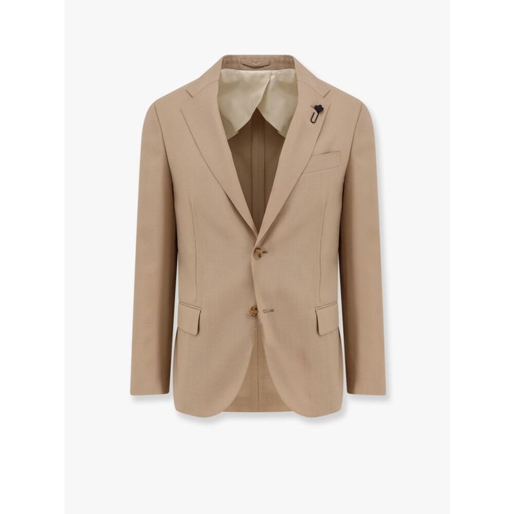 Lardini Men Wool Blazer With Iconic Brooch